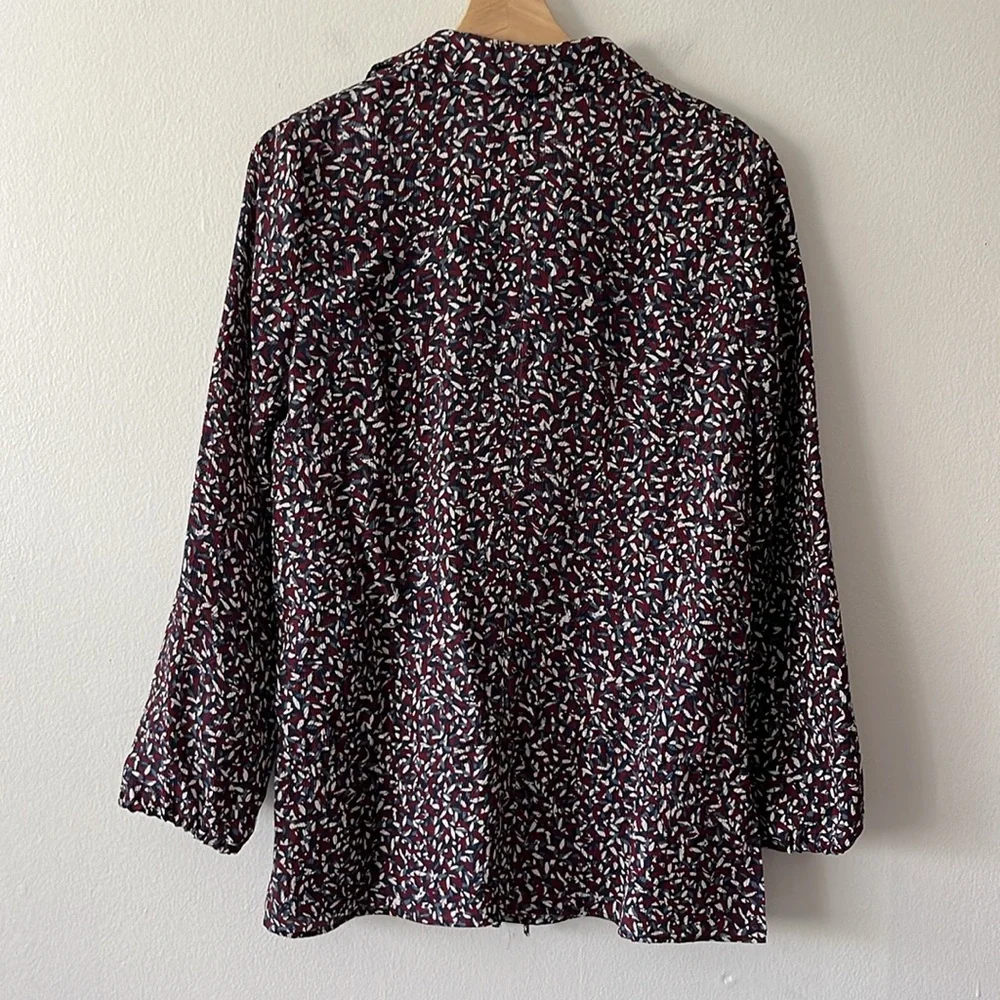Tory Burch Silk Confetti Print Tunic Blouse Maroon Blue size 4‎